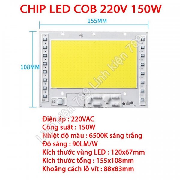 Chip LED COB siêu sáng 220V 150W sáng trắng 